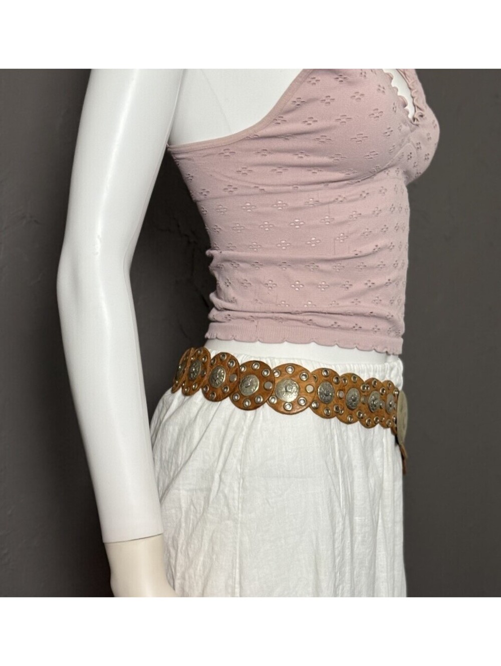 Free People Baby Follow Your Arrow Tan Leather Disc Belt One Size - Picture 7 of 13